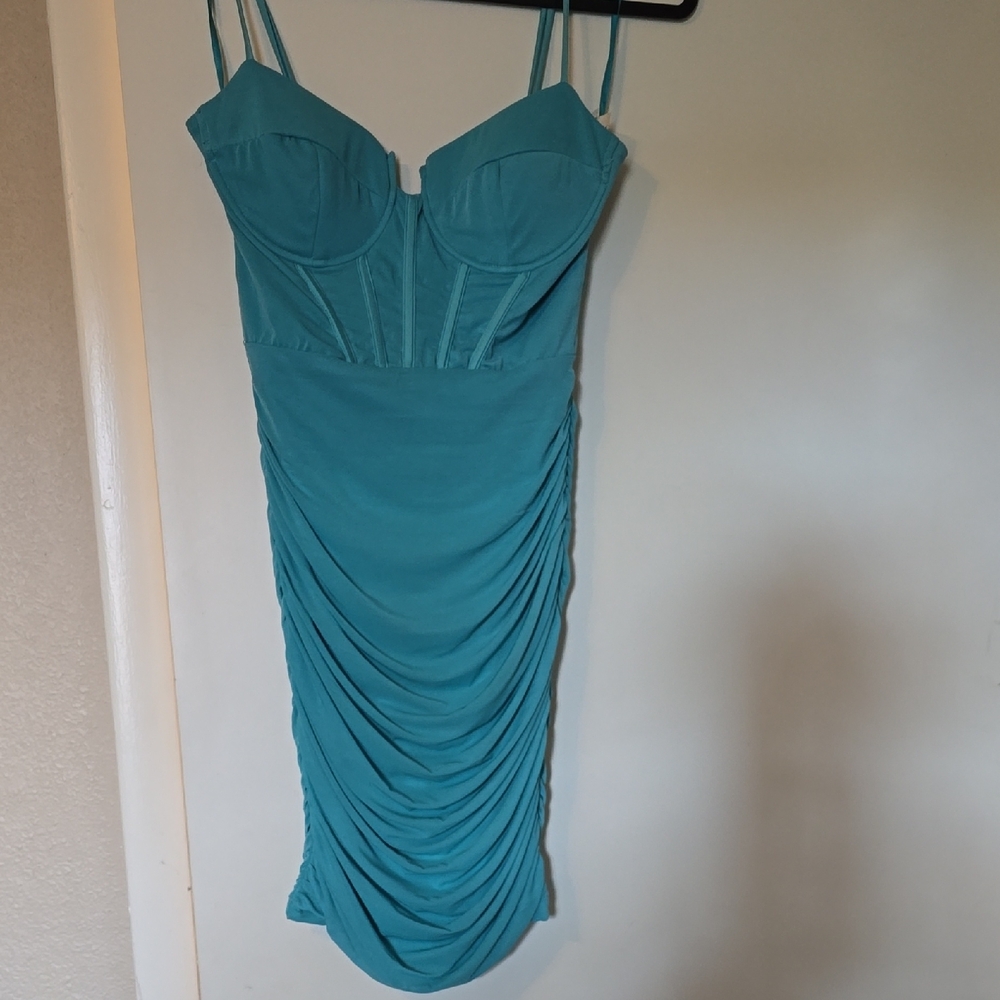Elegant Blue Ruched Dress
